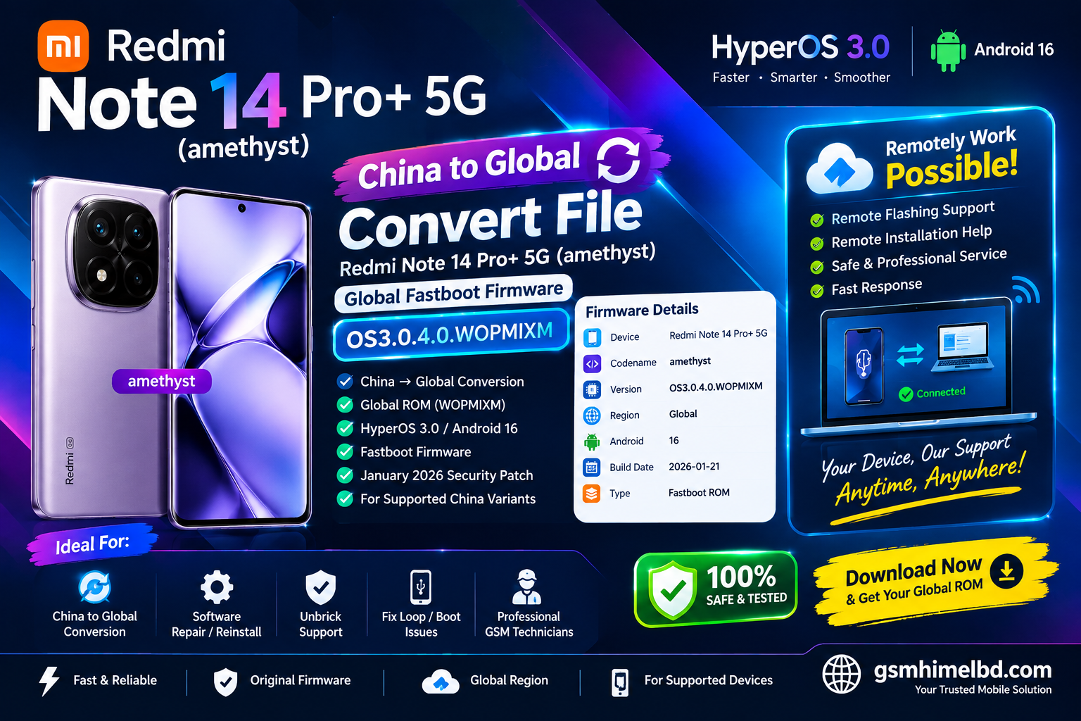 Redmi Note 14 Pro+ (amethyst) [OS3.0.4.0.WOPMIXM_2026-01-21] Convert Chaina to Global Firmware